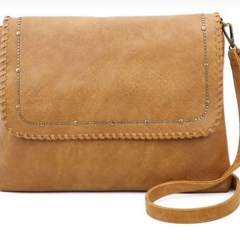 Stylish Tan Crossbody Bag with Stitch Detailing- vegan leather